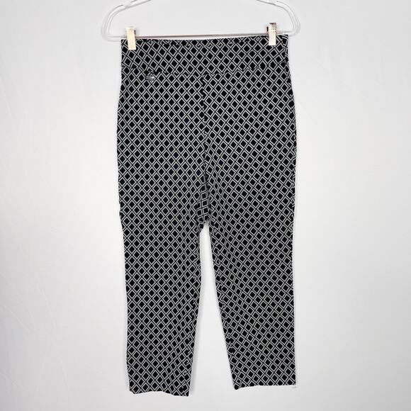 Premise Womens PM Black White Geometric Cropped Pants Petite Medium M Stretch - Picture 1 of 10